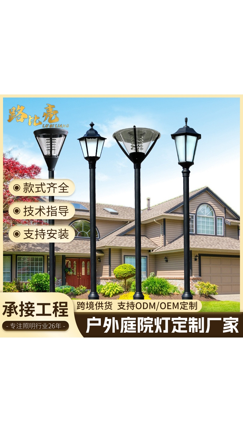 現(xiàn)代庭院戶(hù)外燈小區(qū)別墅公園LED超亮太陽(yáng)能路燈防水3米高桿景觀(guān)燈